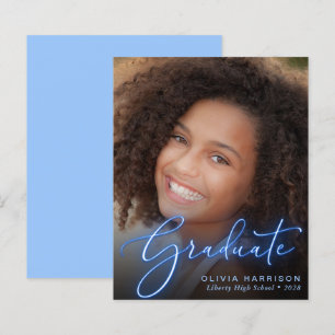 Papier Budget Neon Photo Blue Graduation Faire-part