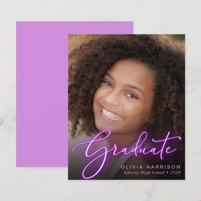Papier Budget Neon Photo Purple Graduation Faire-part (Devant / Derrière)