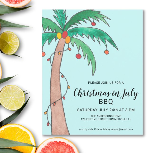 Papier Budget Noël En Juillet BBQ Palm Tree Invitation (Créateur téléchargé)