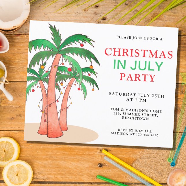 Papier Budget Noël En Juillet Parti Palm Trees Invitation (Créateur téléchargé)