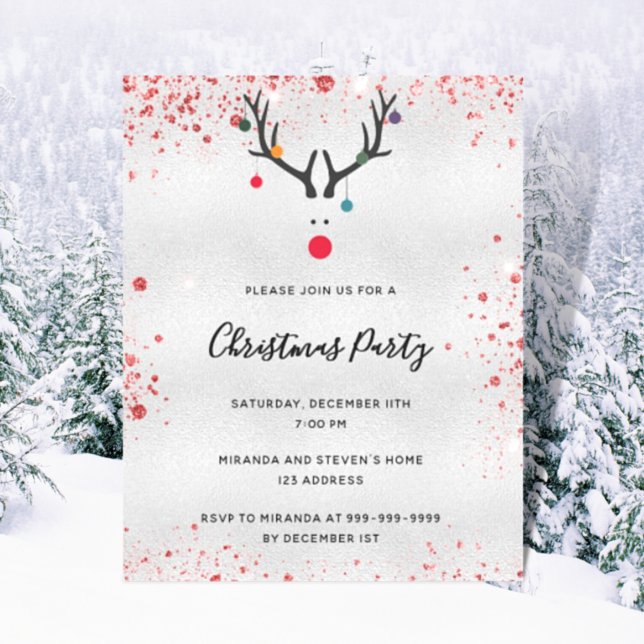 Papier Budget Noël fête rennes argent invitation (Créateur téléchargé)