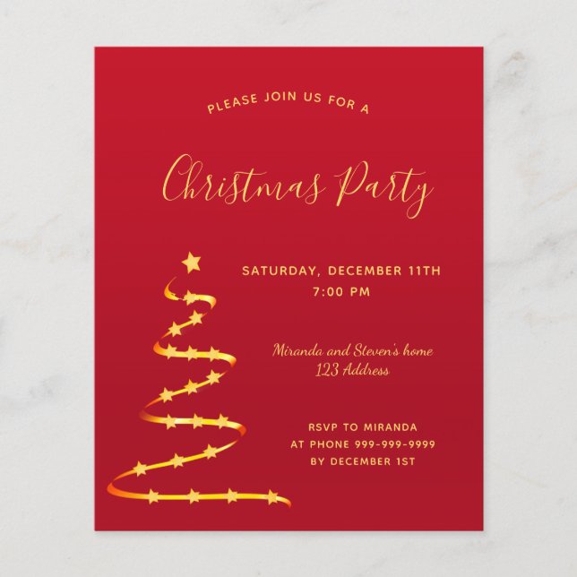 Papier Budget Noël fête rouge or moderne invitation (Devant)