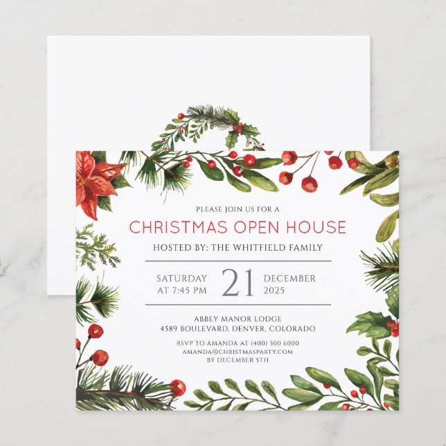 Papier Budget Noël Holiday Open House Invitation (Devant / Derrière)