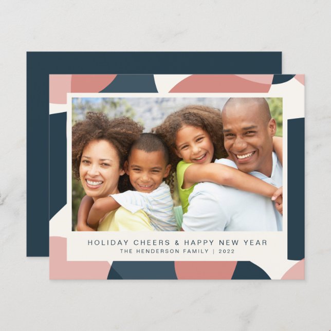 Papier Budget Noël Nouvel An Photo Pink Blue Card (Devant / Derrière)