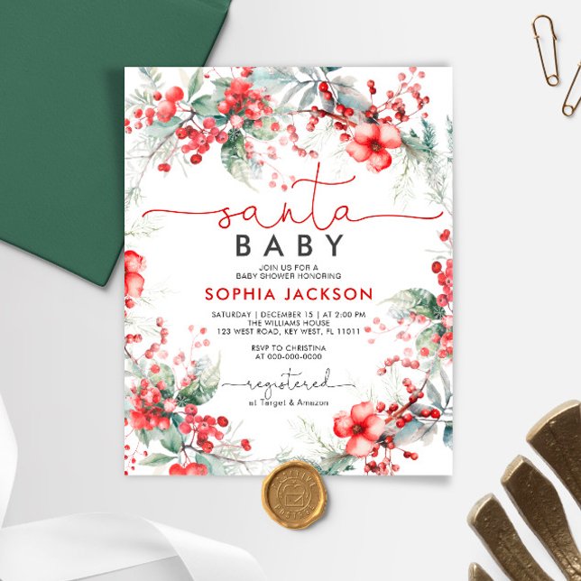 Papier Budget Noël Père Noël Baby shower Invitation (Créateur téléchargé)