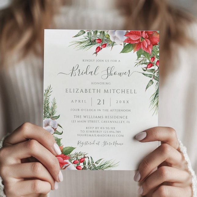 Papier Budget Noël Poinsettia Fête des mariées Invitation (Créateur téléchargé)