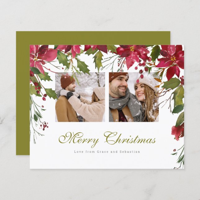 Papier BUDGET Noël Poinsettia Photo personnalisée (Devant / Derrière)