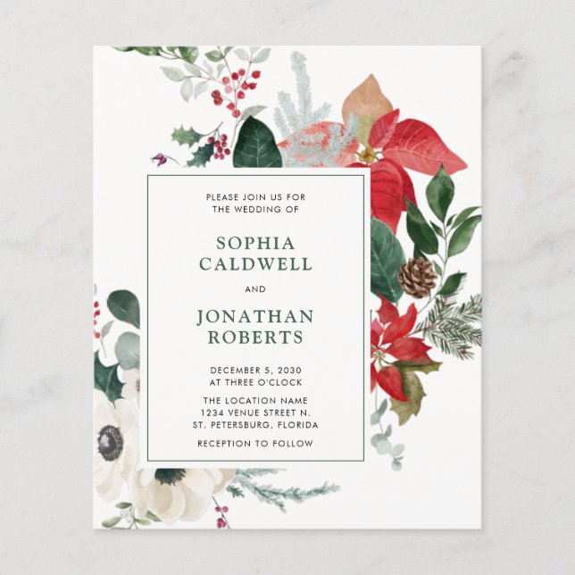 Papier Budget Noël Poinsettia QR Code Mariage Invitation (Devant)