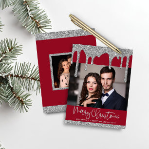 Papier Budget Noël Rouge argent Parties scintillant goutt