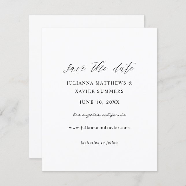 Papier Budget noir & blanc élégant Enregistrer la date (Devant / Derrière)