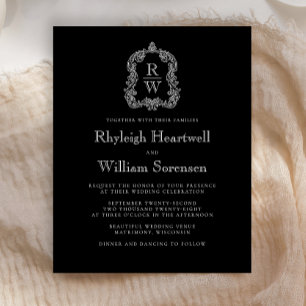Papier Budget Noir Blanc Monogramme Crest Invitation Mari