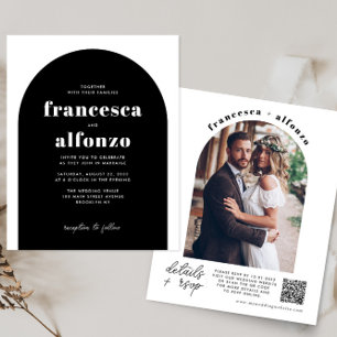 Papier Budget noir RSVP QR Code Retro Photo Mariage