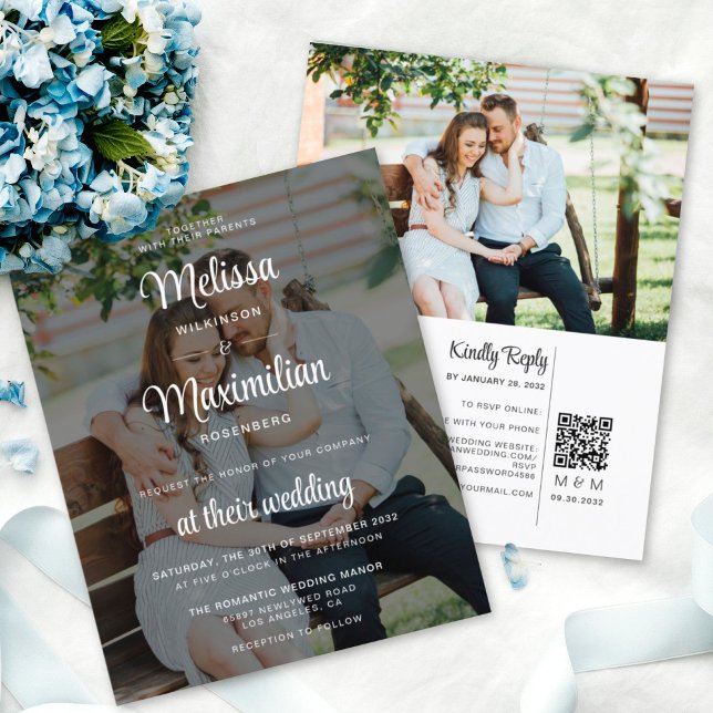 Papier Budget noir transparent 2 photo QR Code RSVP (Créateur téléchargé)