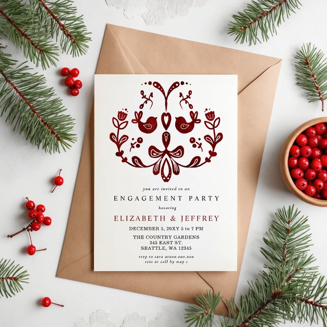 Papier Budget Nordique Birds Christmas Engagement Party (Nordic Birds Christmas Engagement Party Invitation)