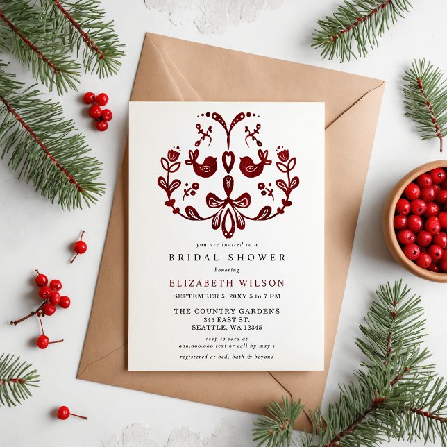 Papier Budget Nordique Birds Fête des mariées de Noël (Budget Scandinavian Nordic Birds Christmas Bridal Shower Invitation)