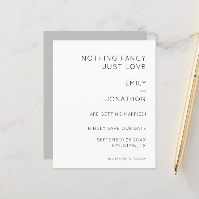 Papier Budget Nothing Fancy Just Love Save the Date (Devant/Arrière en situation)