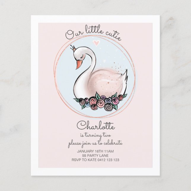 Papier BUDGET Notre Petite Cutie Invitation De Cygne Rose (Devant)