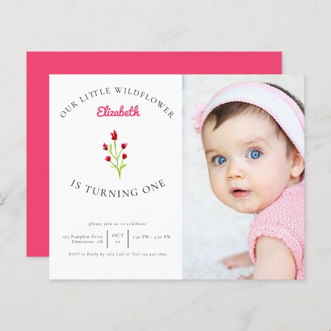Papier Budget Notre petite fleur sauvage 1er anniversaire (Devant / Derrière)
