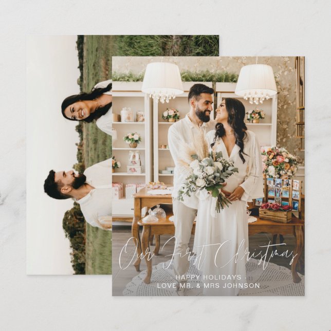 Papier Budget Notre premier Noël Vertical & H Deux Photo (Devant / Derrière)