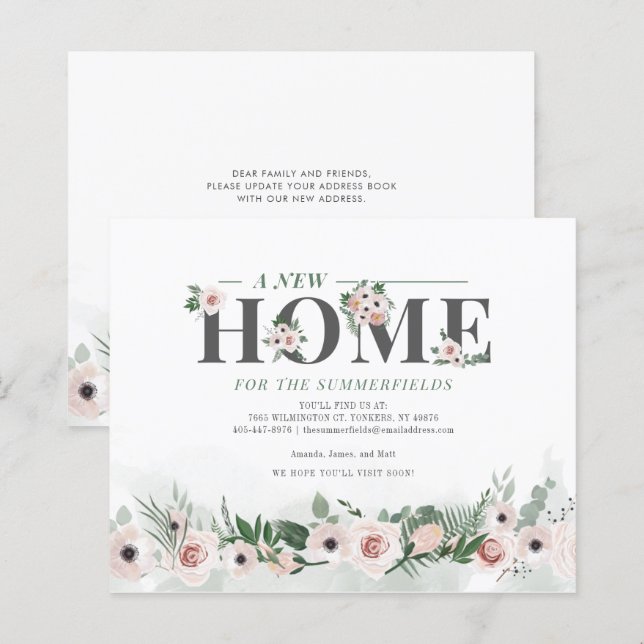 Papier Budget Nous avons déplacé Floral New Address Faire (Devant / Derrière)