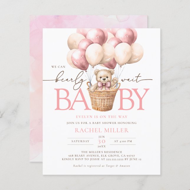 Papier Budget Nous pouvons attendre Pink Baby shower Invi (Devant / Derrière)