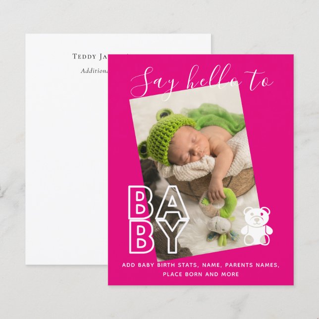 Papier BUDGET Nouveau Bébé PHOTO Statistiques Annonce Cad (Devant / Derrière)