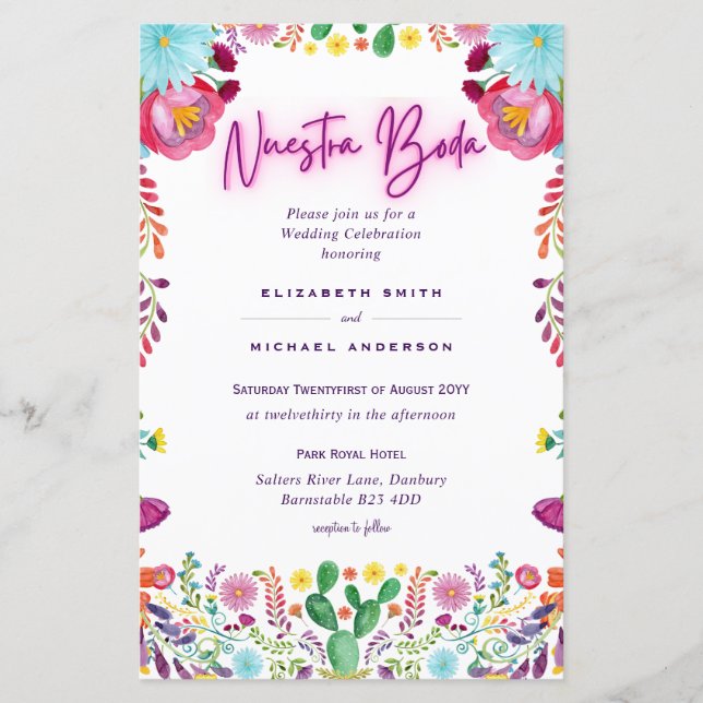 Papier BUDGET Nuestra Boda Fleurs Mariage Inviter A9 (Devant)