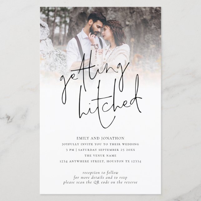 Papier Budget Obtenir Hitched Photo QR Wedding Invitation (Devant)