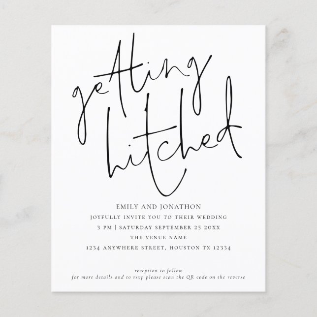 Papier Budget Obtenir Hitched Script QR Wedding Invitatio (Devant)