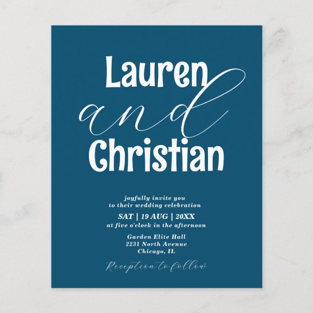 Papier Budget Ocean Blue Scripture Wedding Invitation (Devant)