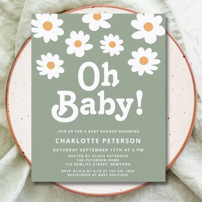 Papier Budget Oh Baby Daisy Sage Baby shower vert (Créateur téléchargé)