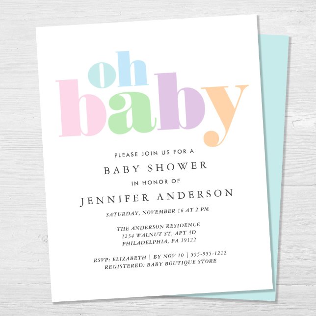 Papier Budget Oh Baby Moderne Baby shower Invitation (Créateur téléchargé)