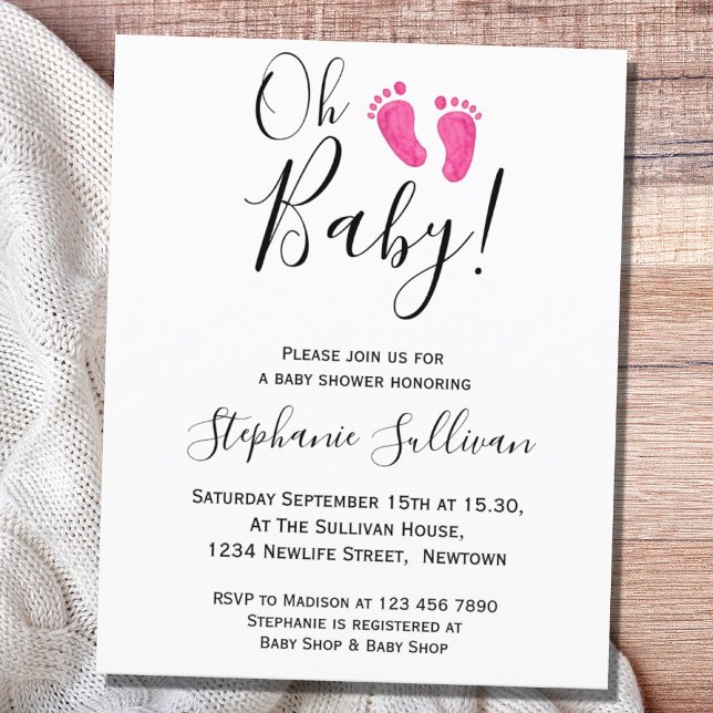Papier Budget Oh Baby Pink Feet Baby shower Invitation (Créateur téléchargé)