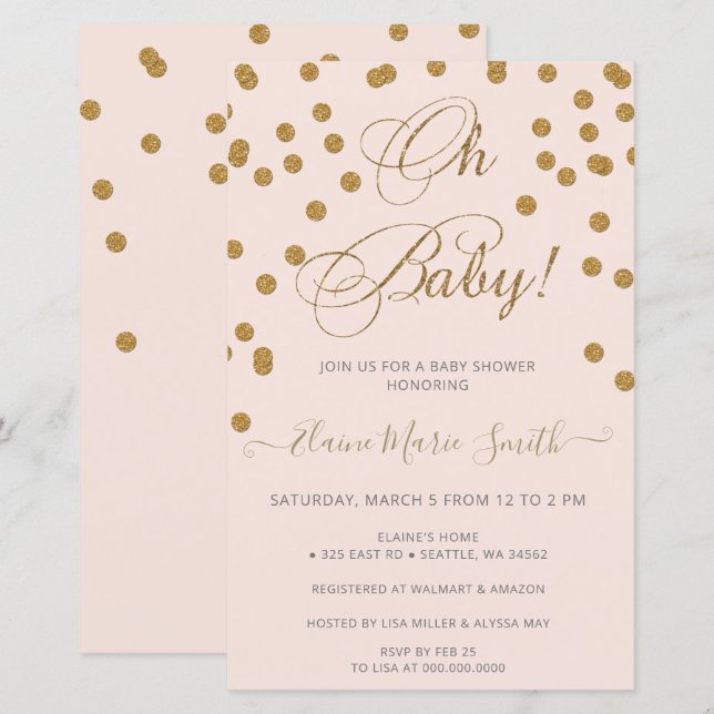 Papier Budget Oh Baby Pink Gold Baby shower Invitation (Devant / Derrière)