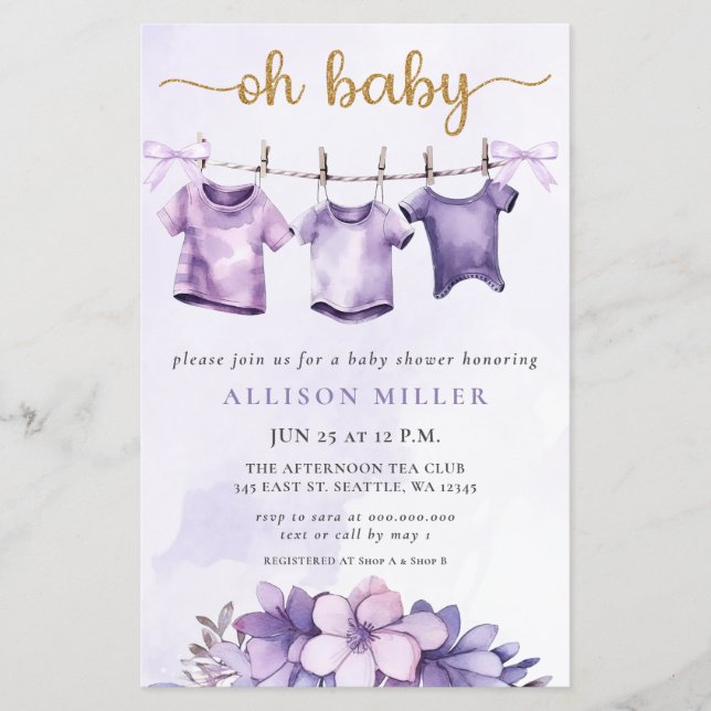 Papier Budget Oh Baby Purple Clothesline Baby shower (Devant)