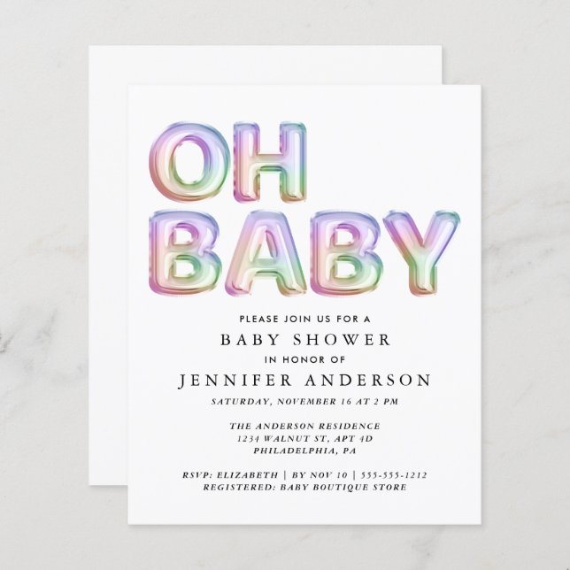 Papier Budget Oh Baby shower Invitation (Devant / Derrière)