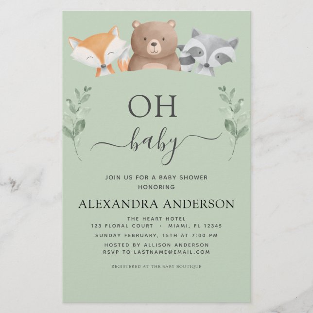 Papier Budget Oh Baby shower Woodland Invitations (Devant)