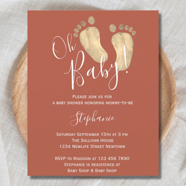 Papier Budget Oh Baby Terracotta Baby shower Invitation (Créateur téléchargé)