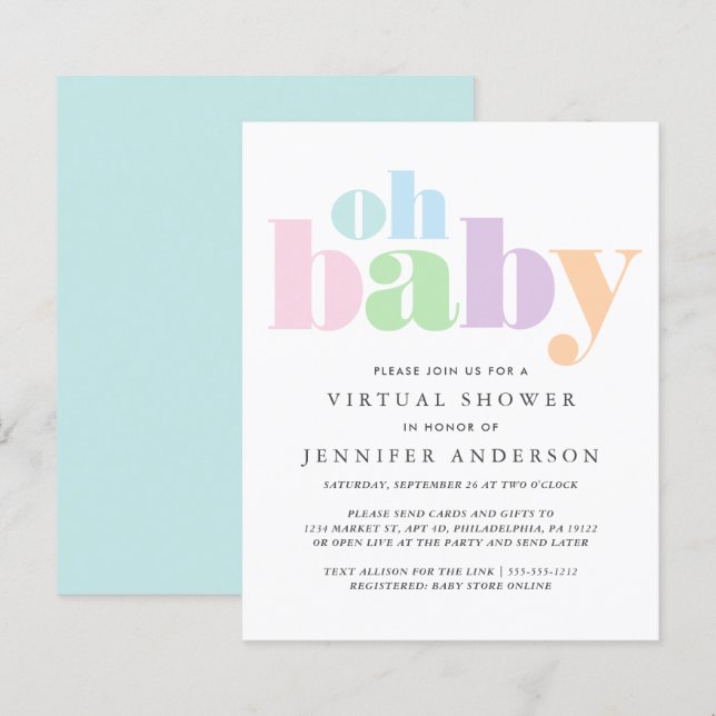Papier Budget Oh Baby Virtual Baby shower Invitation (Devant / Derrière)