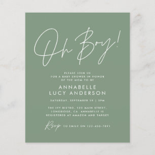 Papier budget oh Boy baby shower script vert élégant