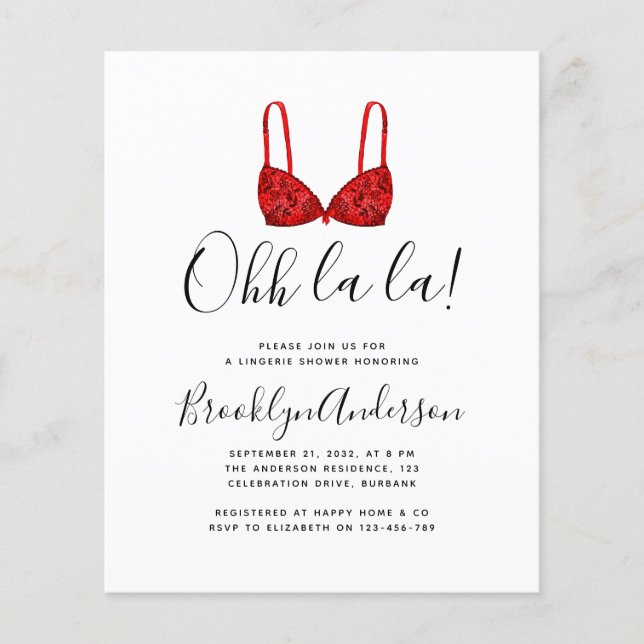 Papier BUDGET Ohh La La Lingerie Douche Invitation (Devant)