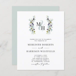 Papier Budget Olive Branch Monogram Mariage Invitation