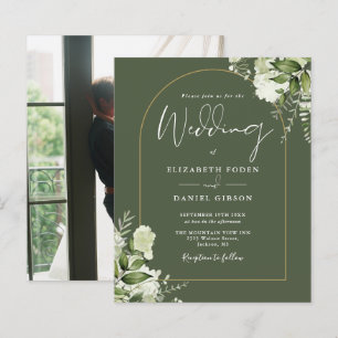 Papier Budget Olive Green Floral Photo Mariage Invitation