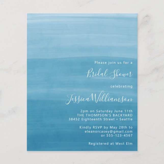 Papier Budget Ombre Dip Dye Ocean Blue Fête des mariées (Devant)