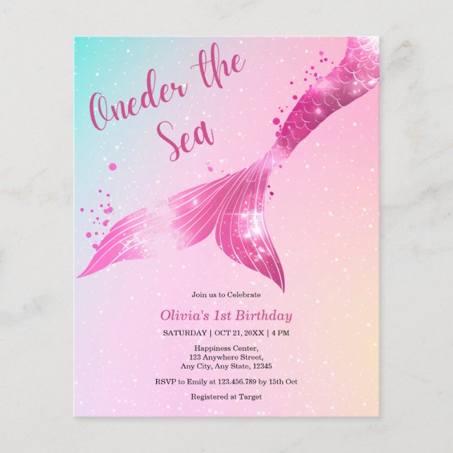 Papier Budget Onder Sea Mermaid 1er anniversaire Invitati (Devant)