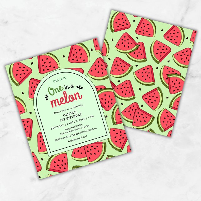 Papier Budget One in a Melon 1st Birthday Invitation (Budget One in a Melon Summer Watermelon 1st Birthday Invitation  )