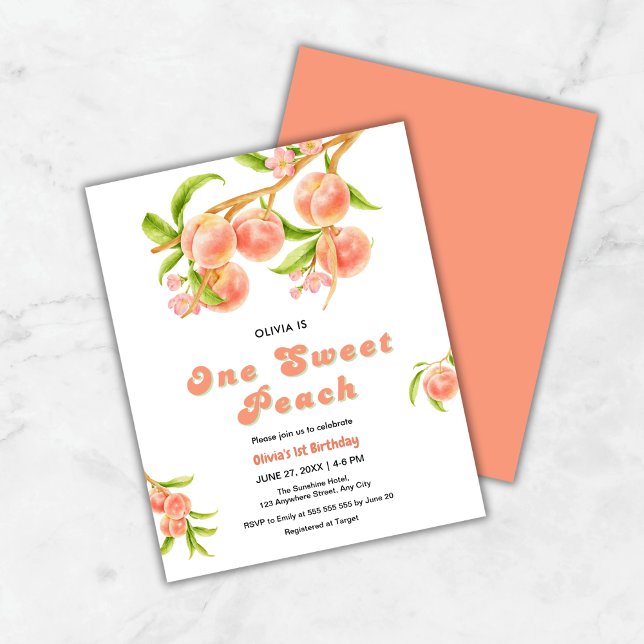 Papier Budget One Sweet Peach Fruit 1er anniversaire Invi (Budget One Sweet Peach Fruit 1st Birthday Invitation   )