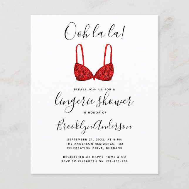Papier BUDGET Ooh La Lingerie Douche Invitation (Devant)