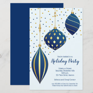 Papier Budget Or Bleu Ornements Noël Invitations