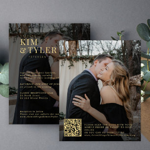 Papier Budget or noir 2 photos QR faire-part de mariage